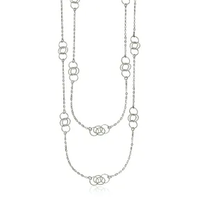 Sterling Silver 36 in Two Strand Necklace Interlocking Circle Stations