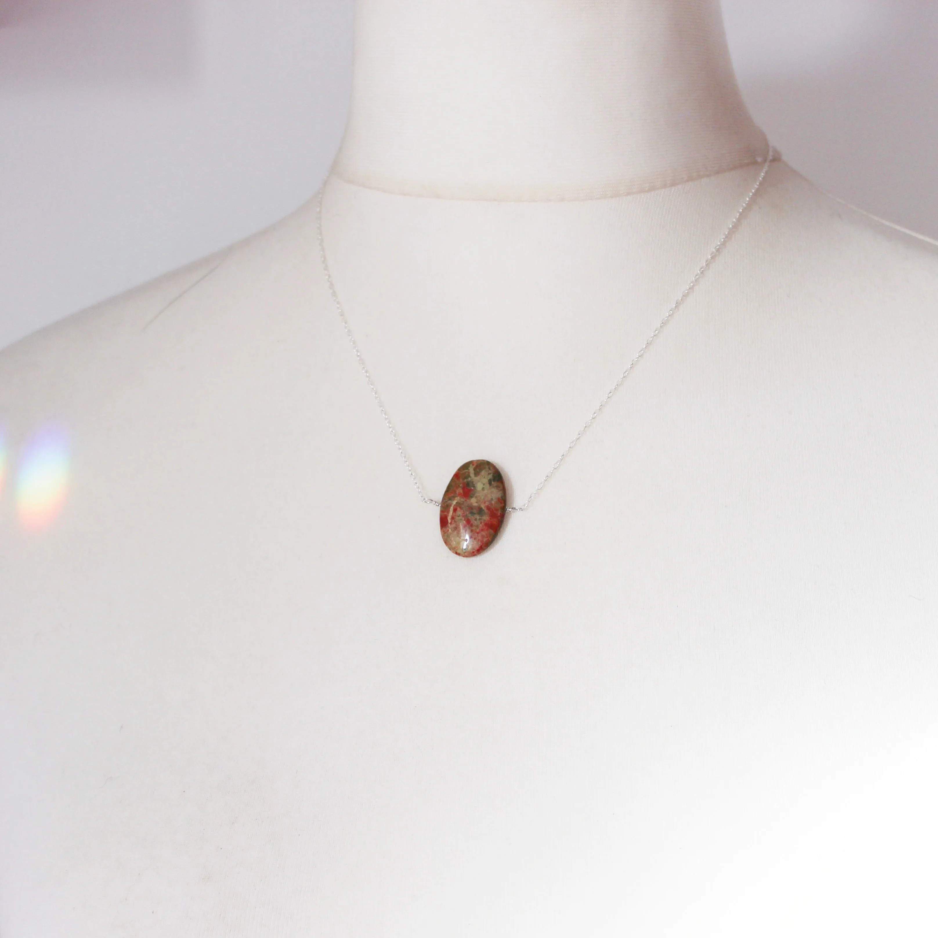 Unakite Fairy Map Necklace in Sterling Silver