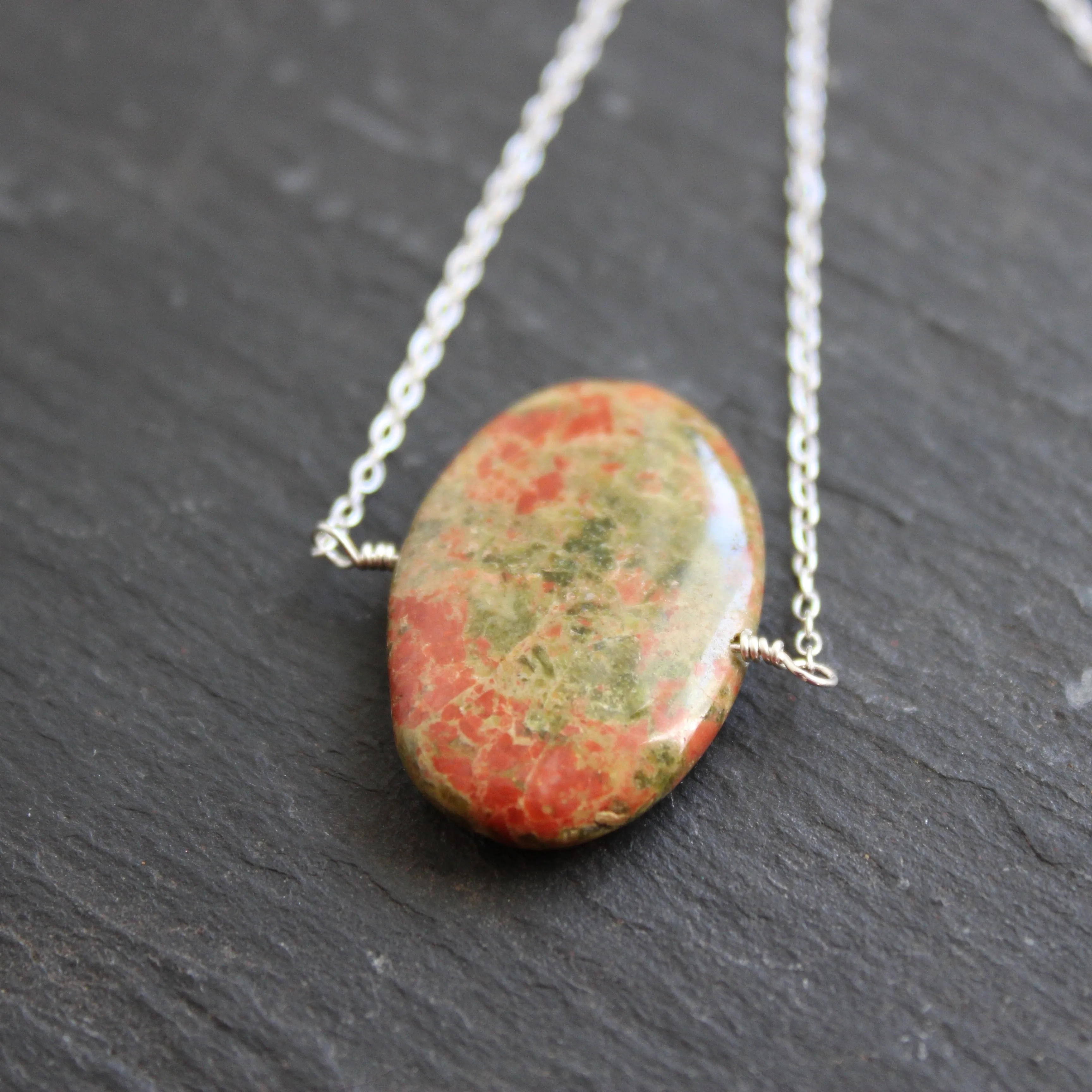 Unakite Fairy Map Necklace in Sterling Silver