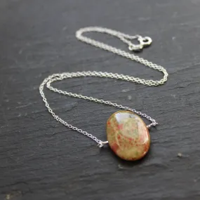Unakite Fairy Map Necklace in Sterling Silver