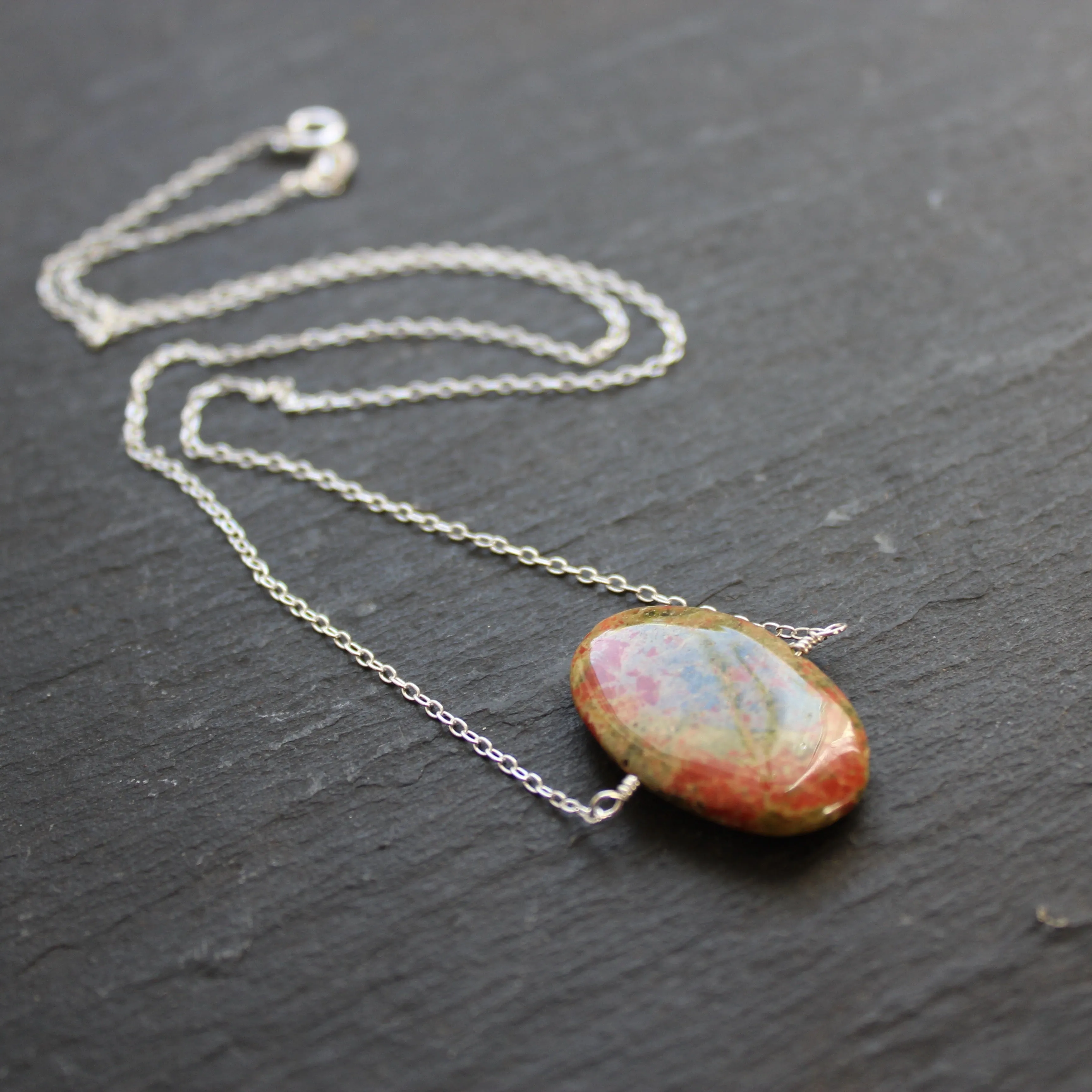 Unakite Fairy Map Necklace in Sterling Silver