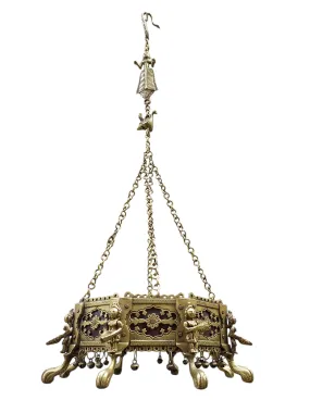 Vintage Octagonal Hanging Brass Planter With Worshippers Holding Oil Lamps.- Length 85 cm x Diameter 24 cm (Copy)