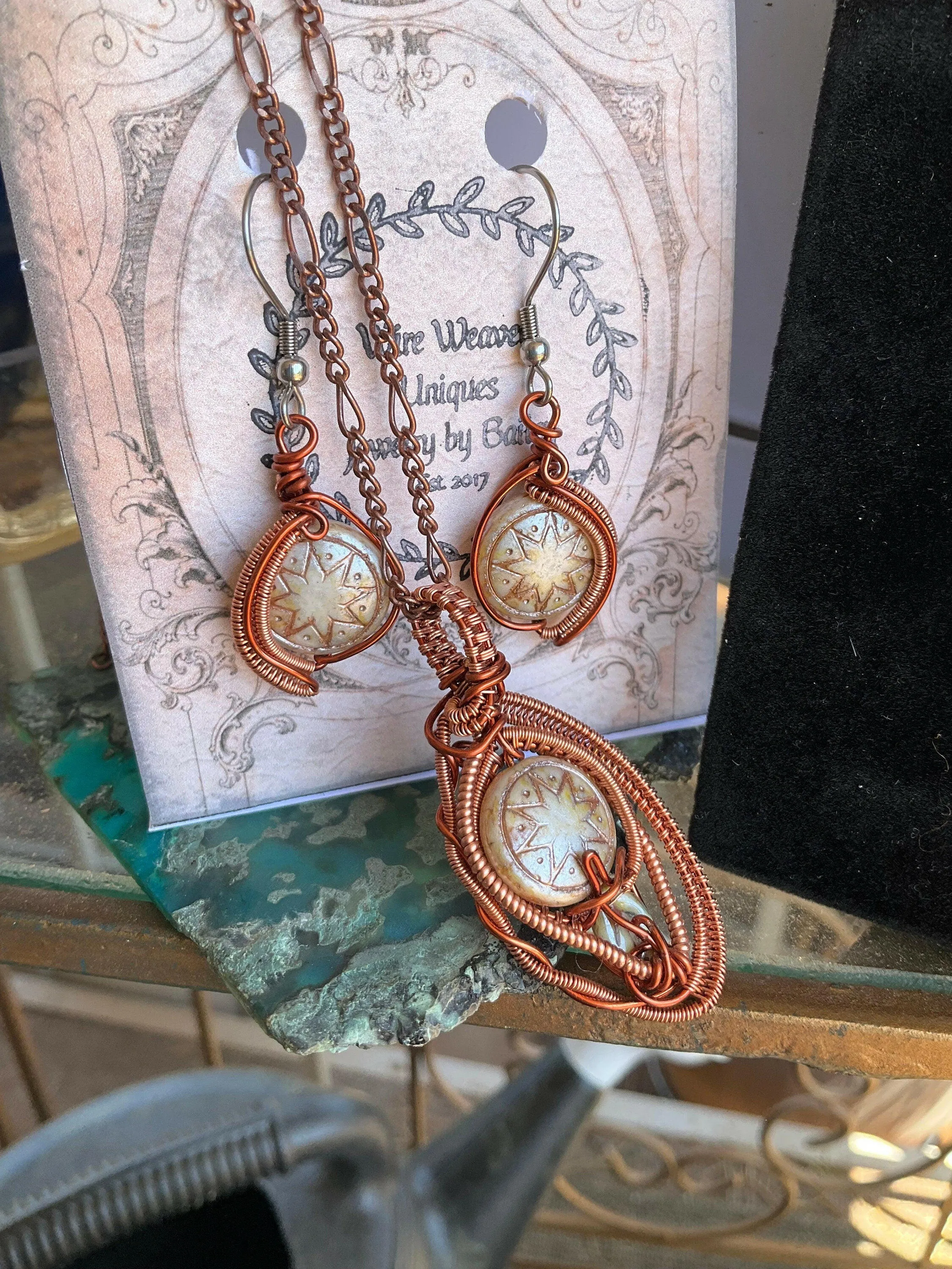 Wire Wrap Jewelry Set, Czech Glass, WireWeavedUniques